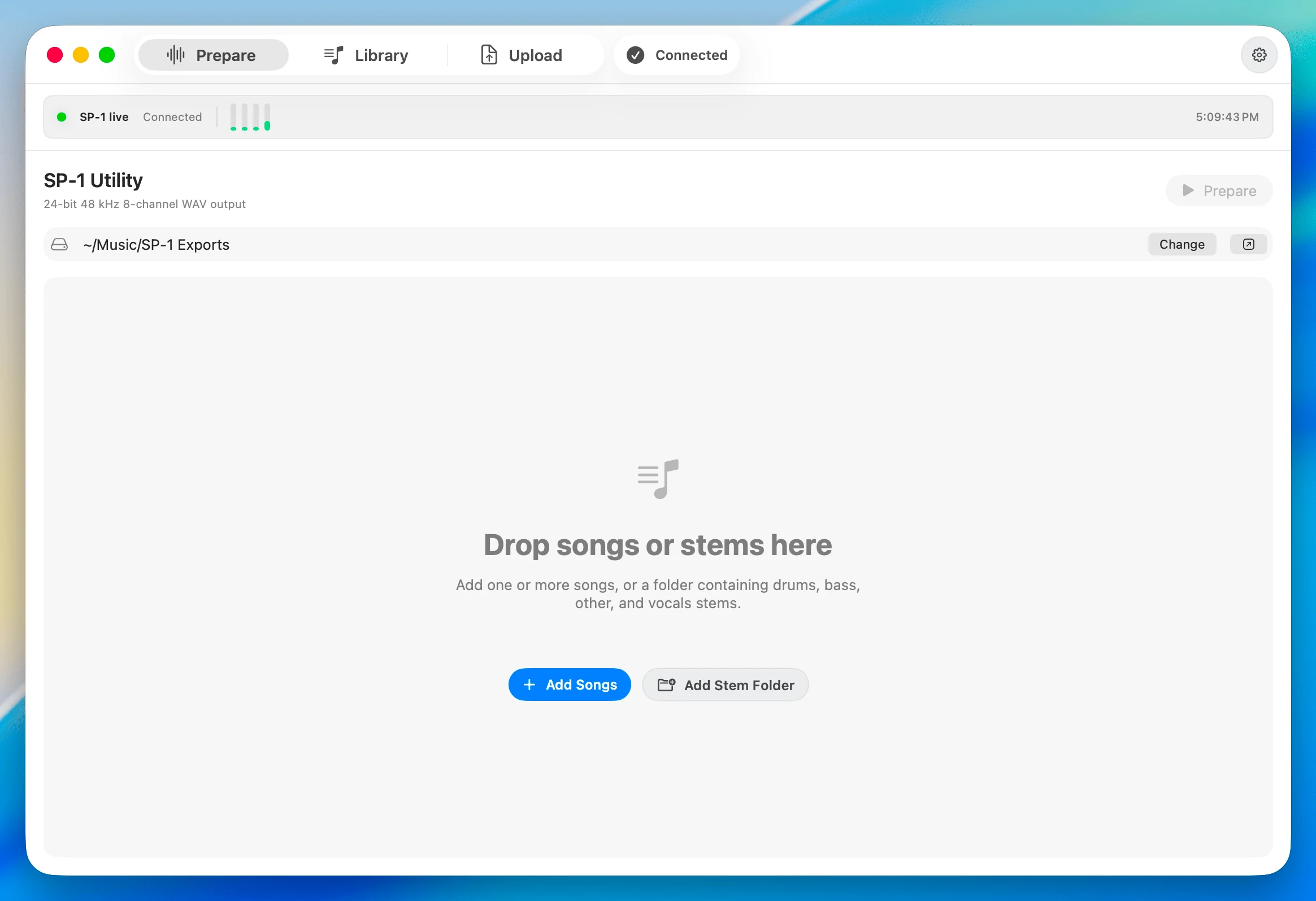 SP-1 Utility prepare screen